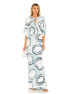 Norma Kamali Obie Gown in Blue Tie-Dye Size Small Maxi Dress